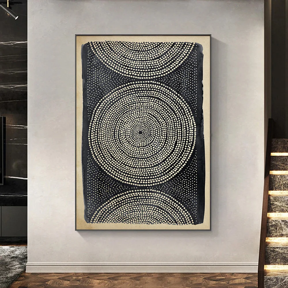 Черно-Бежевый Геометрический этнический узор Постер в стиле бохо Картина на