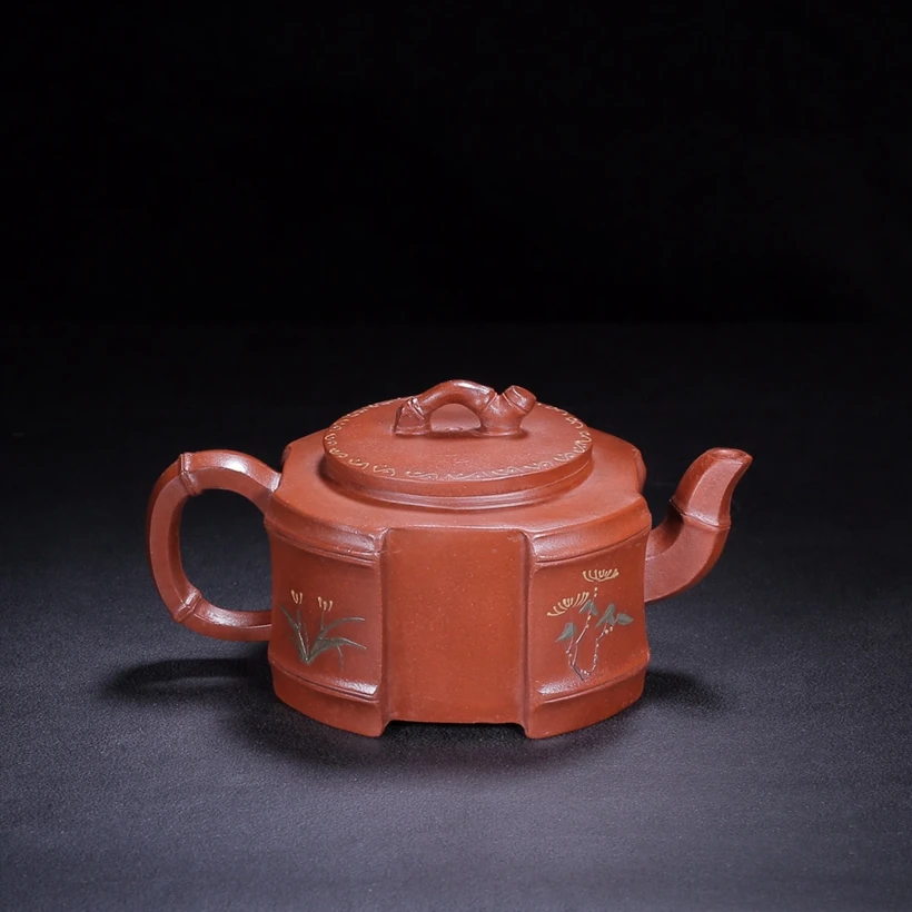 

Китайский исинский стеклянный чайник из красной глины Zisha, бамбуковый чайник Gu Jingzhou 220 куб. См