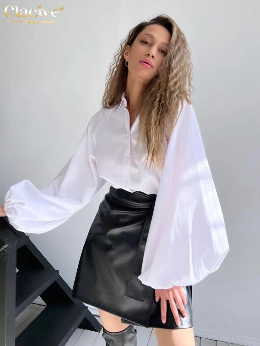 

Модные женские блузки Clacive 2022, элегантные свободные белые топы, женские повседневные офисные рубашки и блузки с отложным воротником и длинн...
