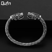 vintage nordic viking wolf head ancient silver color opening engraved bangle men boho punk cuff jewelry bracelet