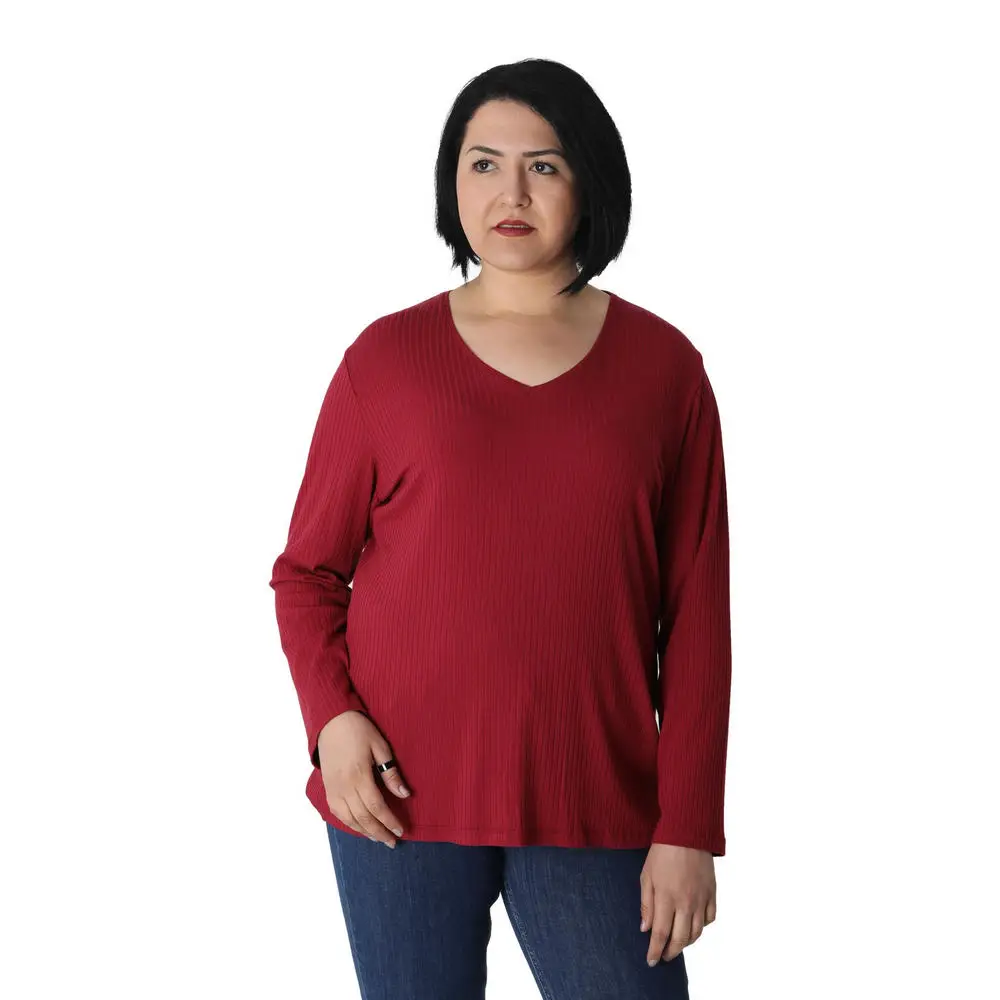 

Fcuffy women plus size blouse CcArrow V collar corduroy long sleeve Basic sports burgundy khaki