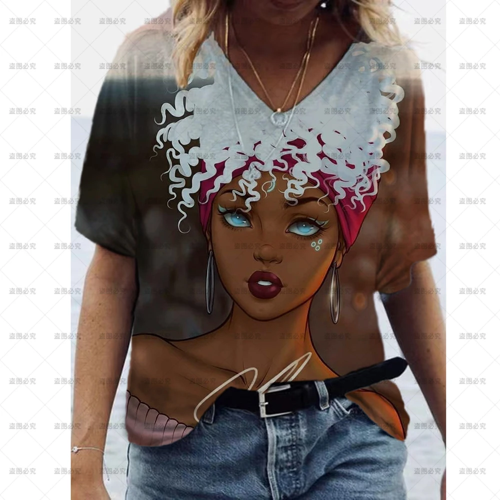 

Sexy Girls T shirt Women Fashion T-shirt African Women's Top Short Sleeve Oversized Tee Summer Tshirt Sexy Oversized Tees V-Neck