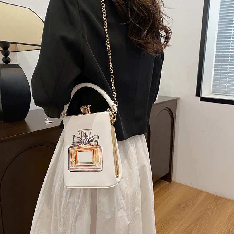 

Women's Handbag Printed Fabric Shoulder Bag High Quality PU Leather Crossbody Bag Designer Brand Metal Frame Women's Bag