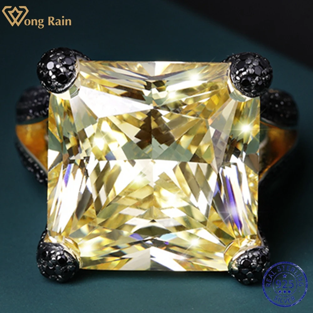 

Wong Rain 925 пробы Серебряное 3EX лучистое кольцо VVS 15*15 мм с желтым бриллиантом, изготовленное из моиссанита, хорошее ювелирное изделие, подарок, П...