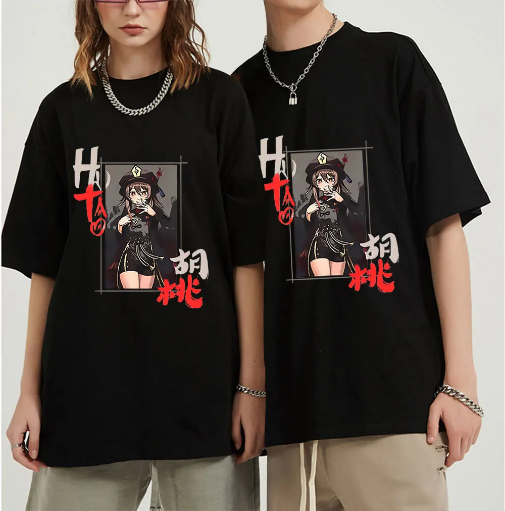 

Genshin Impact Hu Tao Cartoon T Shirt Men Women Streetwear Tops T-shirt Anime Fashion Harajuku Unisex Graphic Tee Female Clothes