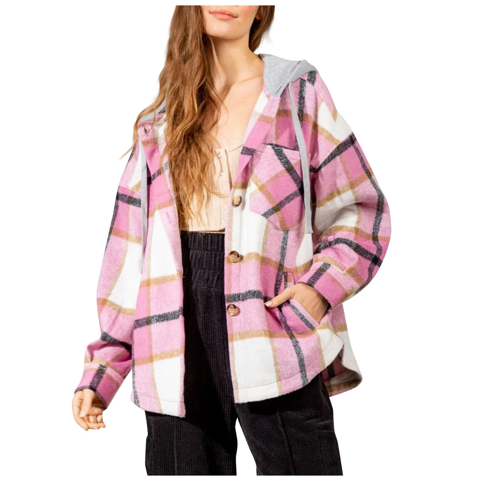 

Женское шерстяное пальто, осенне-зимний модный свитер в клетку с подходящим цветом, Толстовка С Карманами, кардиган, шерстяная Верхняя одежда на пуговицах