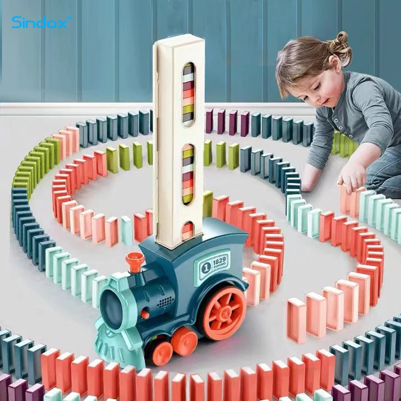 

Kids Electric Domino Train Car Set With Sound Light Automatic Laying Domino Brick Educational Toys Children DIY Toy Boys Gift