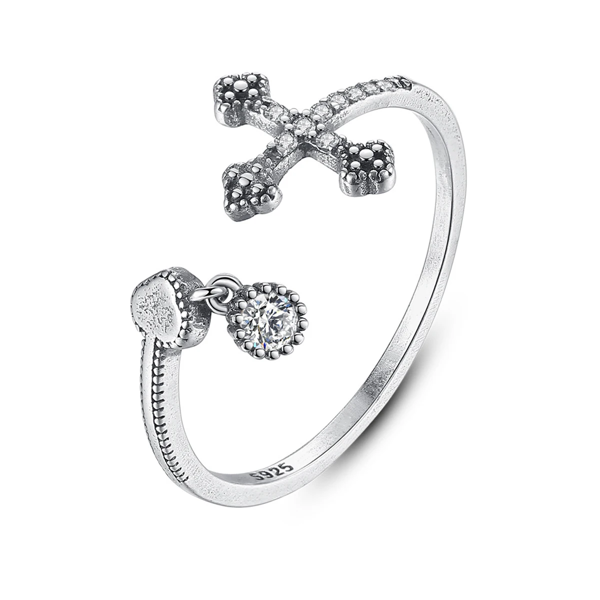 

New Cross Zircon Ring for Women Men Solid 925 Sterling Silver Finger Rings Fashion Simple Hip Hop Retro Fine Jewelry for Couple