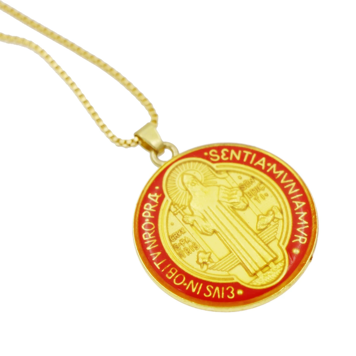 

2Pcs Tibetan Silver Enamel Round Saint Benedict Medal Cross Christian Pendant Necklaces N1668 24inches