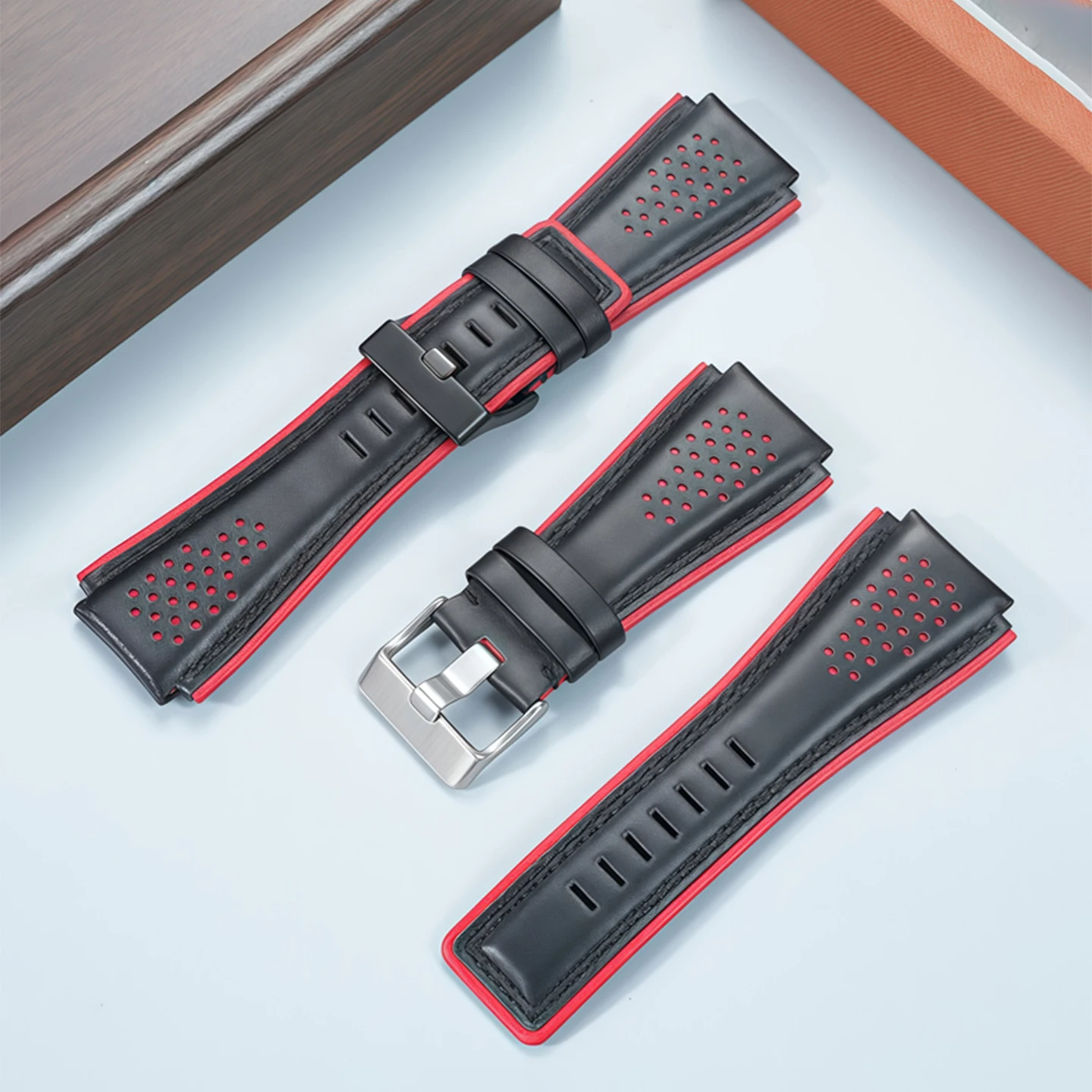 Фото Для Bell & Ross B&R BR-01 BR-03 ремешок высокого качества из натуральной кожи, мужской браслет, браслет 34*24 мм, выпуклый №2