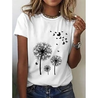 womens t shirt graphic butterfly dandelion print round neck tops basic basic top