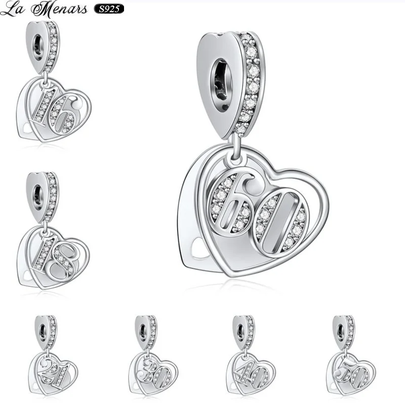 

925 Sterling Silver Charms Beads Number Series Pendant Fit Original Bracelet Birthday Present Women Jewelry