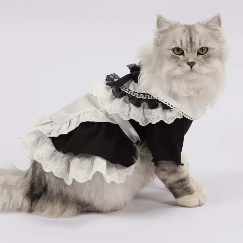 

Платье для кошек, котят, кружевная юбка, удобная одежда в британском стиле для маленьких и средних собак, кошек, летнее платье-юбка для домаш...