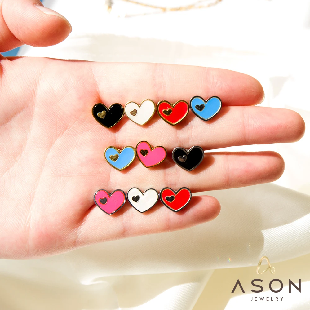 

ASONSTEEL Gold Color Medical Stainless Steel Shell Red/Pink Double Heart Cute Stud Earring for Women/Girl/Child Trendy Jewlery