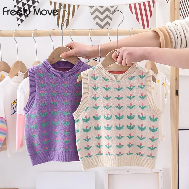

Freely Move Autumn Winter Girls Waistcoats Knitted Sweater Vest O-neck Weave Sleeveless Children Outerwear Coats Knitwear