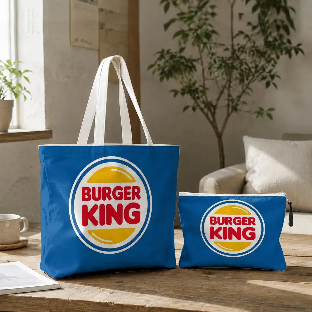 Фото Набор из 2-х сумок H-Hun Burger King: холщовые сумки-тоут с двусторонним принтом, на молнии, для покупок, на плечо. №1