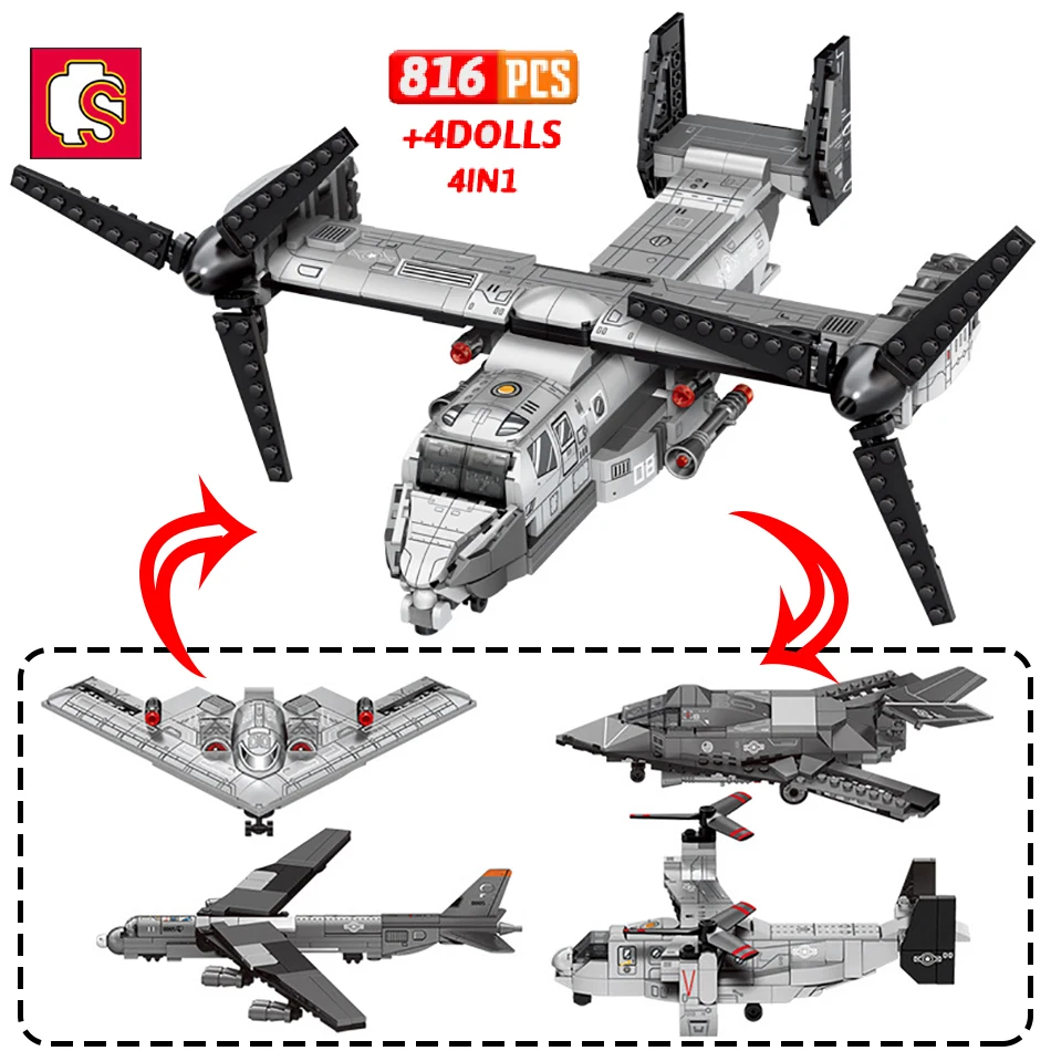 

SEMBO Boys 4IN1 Military Fighter Buildig Blocks City WW2 Bombing Plane Model Weapons Army Figure Bricks Toys for Children Gifts