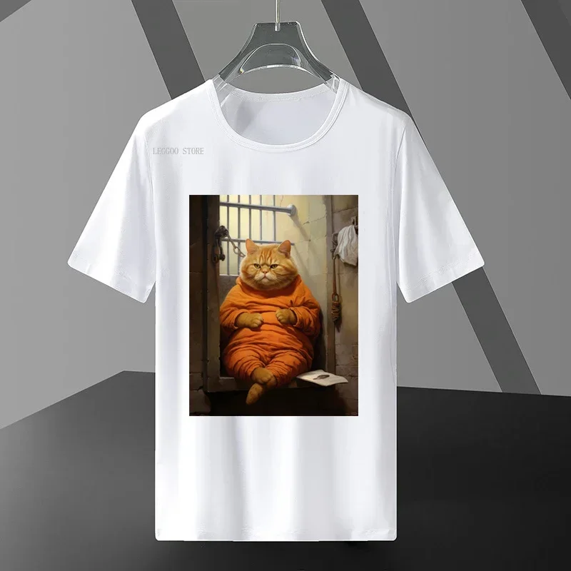 Eating Too More Get Caught Orange Cat Feel Wronged Fun Винтажные новые футболки с рисунком для взрослых