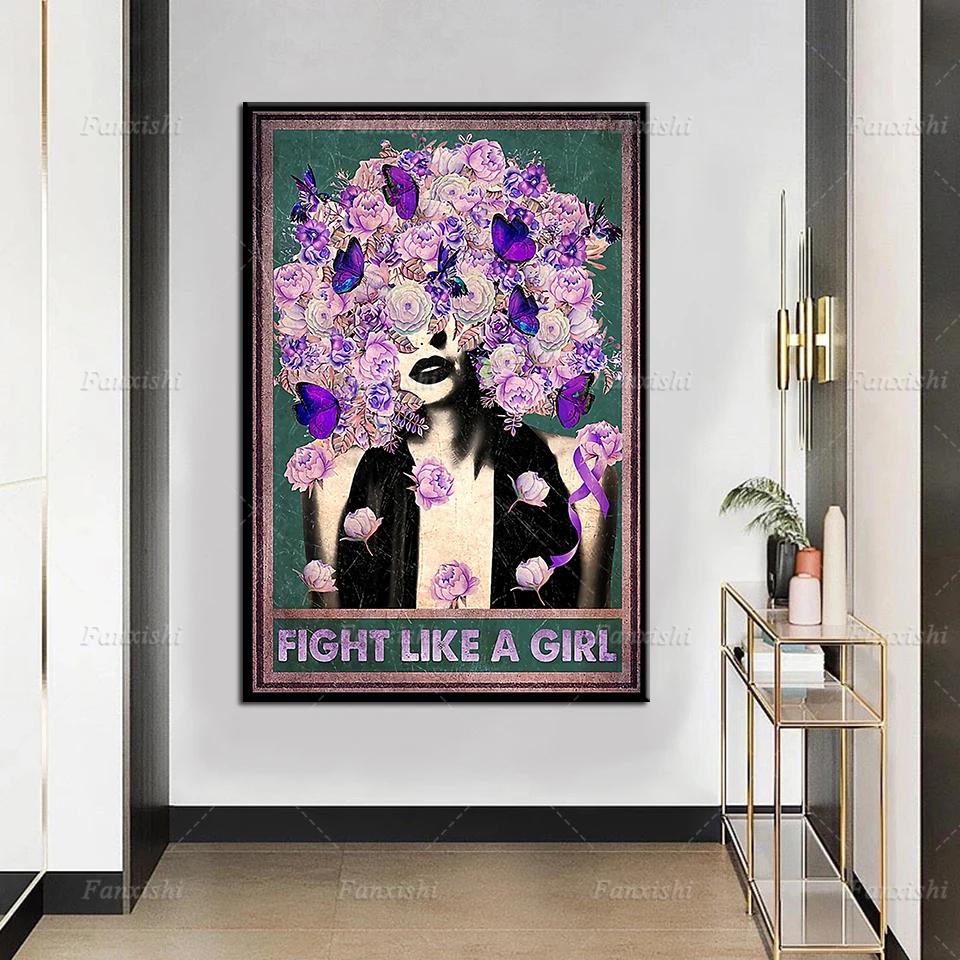 

Wall Art Pictures Hd Prints Awareness Fight Like A Girl Flower Butterfly Poster Home Decor Canvas Painting Modular Retro Artwork