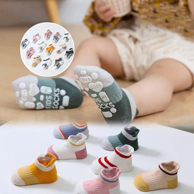 

5 Pairs Anti-slip Non Skid Ankle Baby Socks Breathable Rubber Grips Cotton Children Boy Girl's Toddler Floor Socks Low-Cut Sock