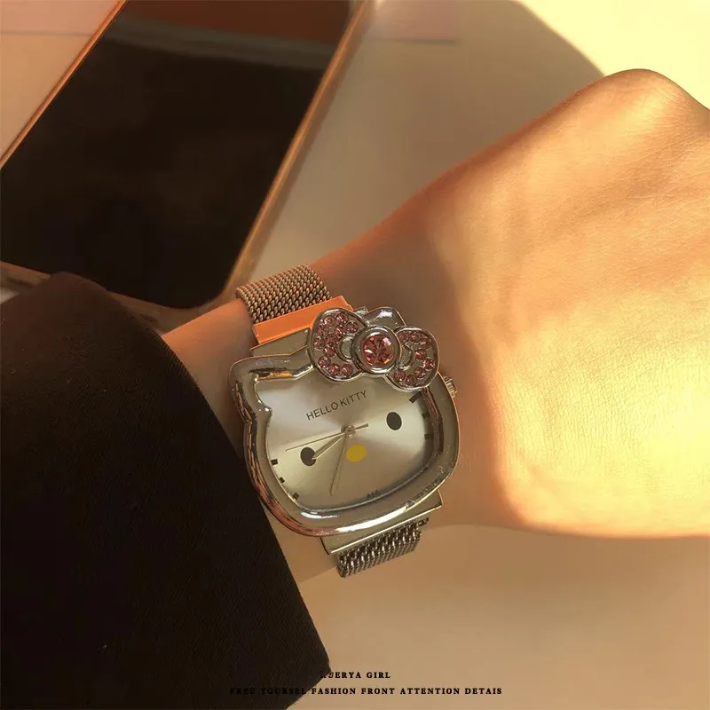 

Hello Kitty Quartz Watch Cute cartoon Sanrio Anime peripheral KT cat bow Pointer watch Kawaii Fashion accessories birthday gift
