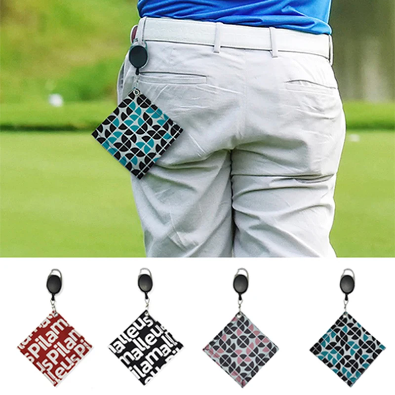 

Square Golf Ball Square Club Head Wiping Cloth Cleaner Double-Sided Golf Ball Cleaning Towel with Retractable Hook