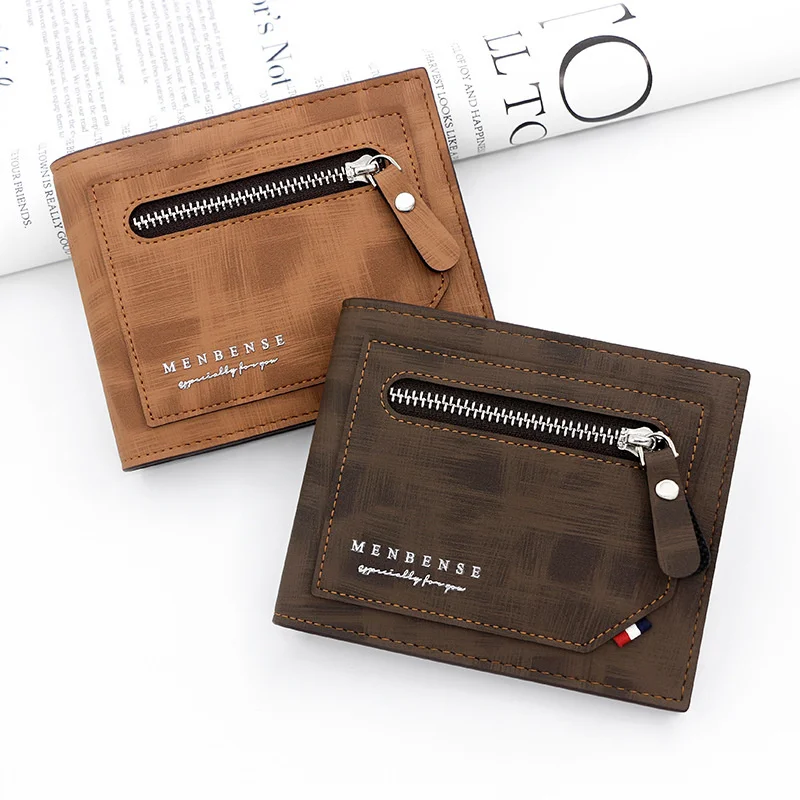 

Матовый Мужской короткий кошелек, многофункциональная вместительная сумка на молнии, бумажник с петлями