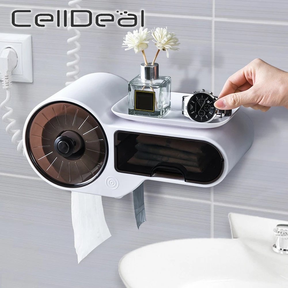 

Wall Mounted Roll Paper Storage Box Free Punching Bathroom Toilet Paper Holder Dispenser Roll Paper Storage Box Home Supplies