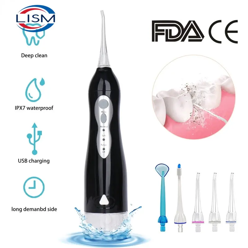 

Oral Irrigator USB Rechargeable Water Flosser Portable Dental Water Jet IPX7 Water Tank Waterproof Teeth Cleaner +5 Nozzles