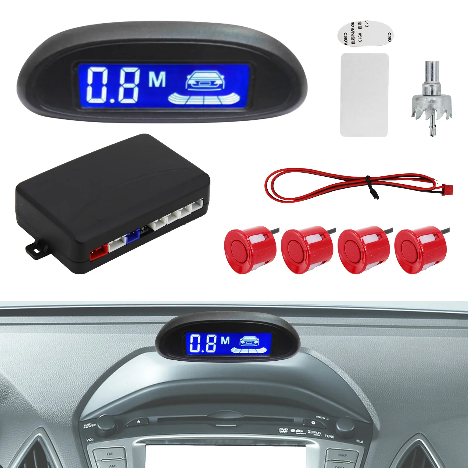 Автомобильный парковочный радар парктроник СВЕТОДИОДНЫЙ с 4 парковочными