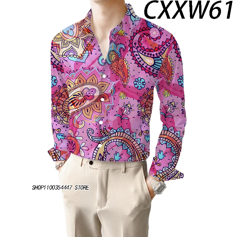 Hd Digital Print Men's Street Wear Hip-hop Clothing New Autumn Men's Long Sleeve Lapel Shirt    Polyester Comfortable Casual Top