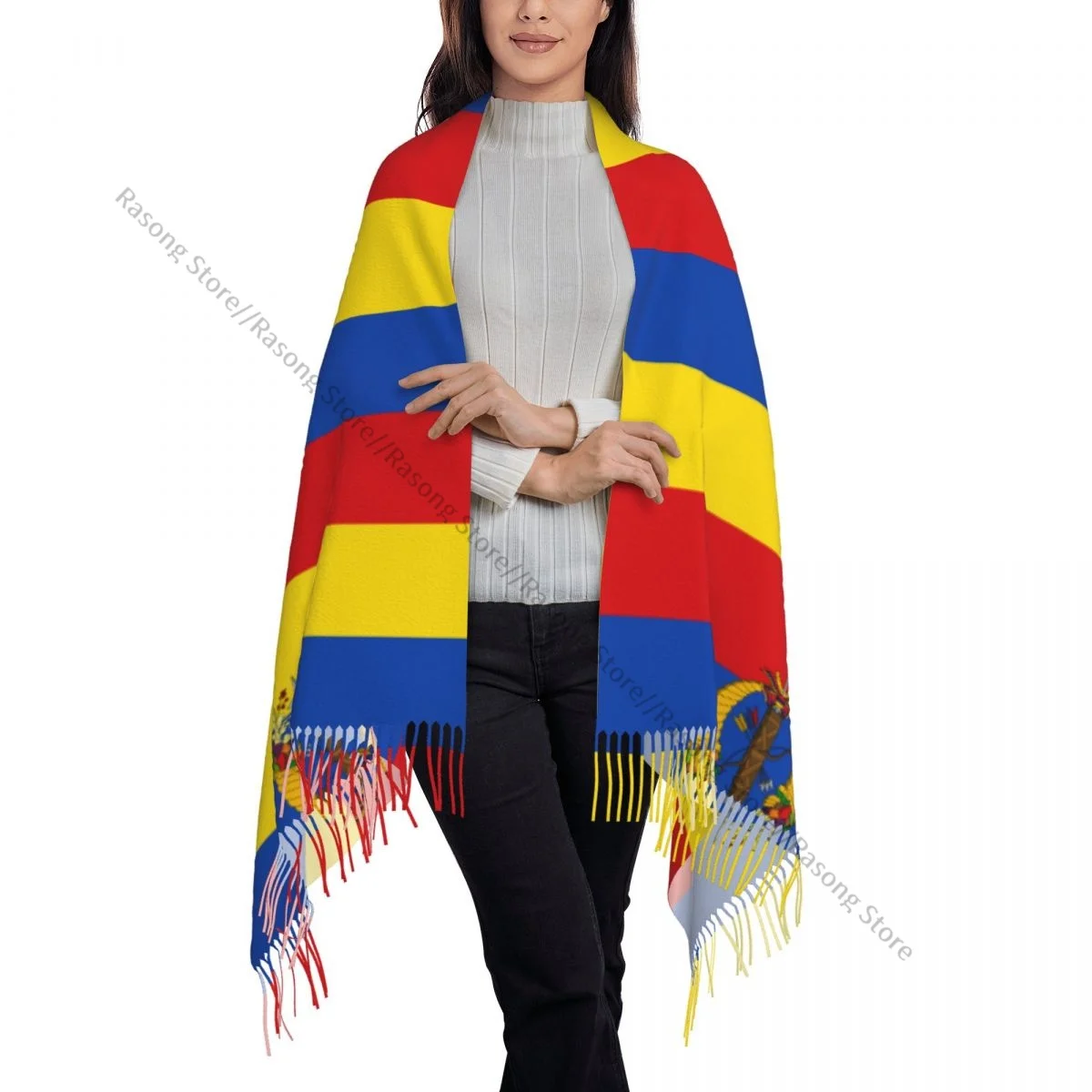 Шарф с кисточками большой размер 196*68 см зимняя теплая шаль из пашмины буфанда