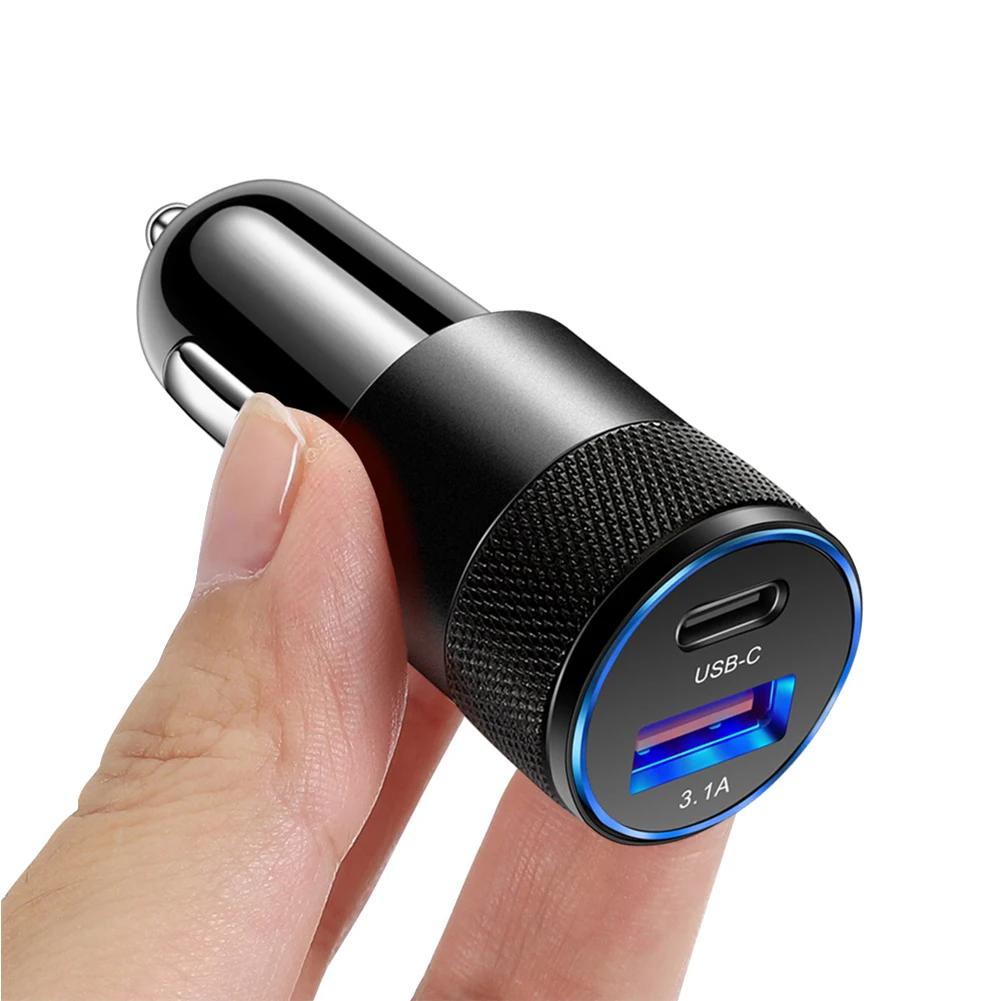

Тип C USB 2-портовое автомобильное зарядное устройство Зарядное устройство для телефона 3.1A Быстрая зарядка 12 В 15 Вт Адаптер прикуривателя Розетка для iPhone Samsung