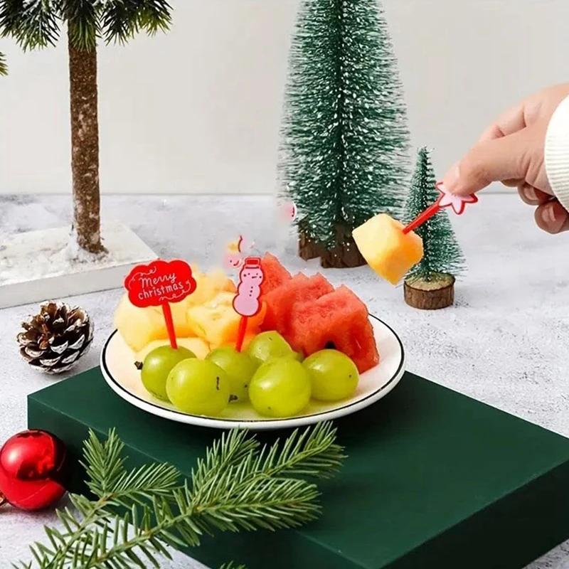 Christmas Themed Fruit Picks Food Fork Set Mini Toothpick Forks Reusable Lunch Box Toothpicks