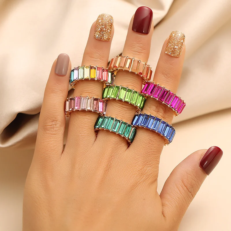 

Bohemian Colorful Rings for Women Fashion Cubic Zirconia Rainbow Ring Party Wedding Jewelry Gift