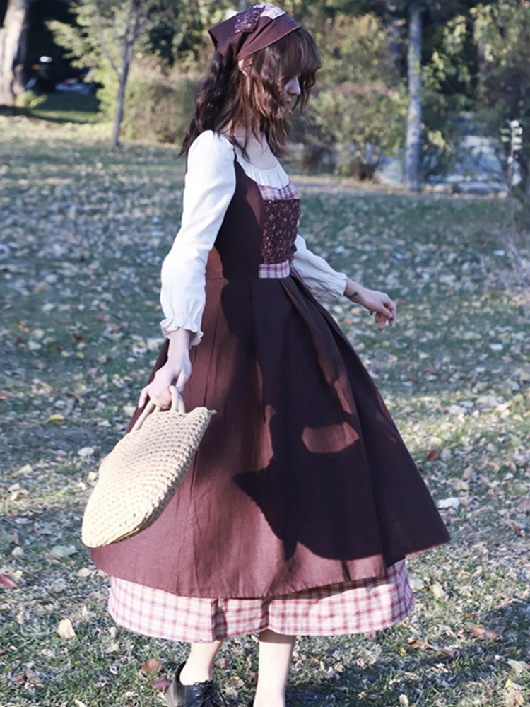 

Early Spring French Palace Vintage Pastoral Style Forest Tea Break Daily L Lolita Palace Long Sleeve Dress