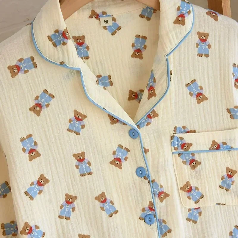 

Set Beautiful Crepe Summer Comfortable Women's new cotton Shorts Simple, Service Home And Short-sleeved Pajamas 2023