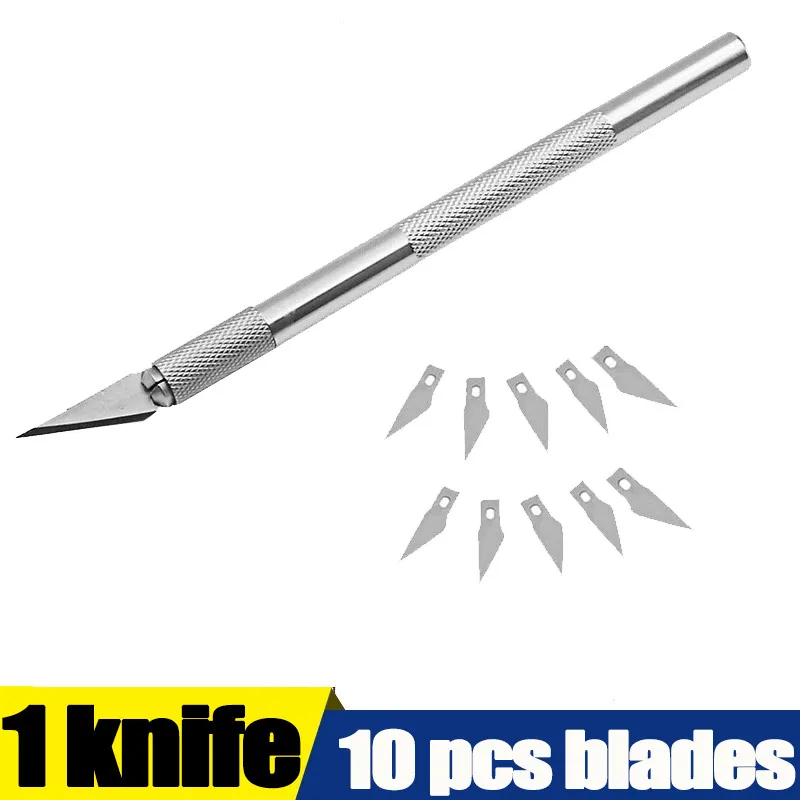 

11pcs Non-Slip Metal Scalpel Knife Tools Kit Cutter Engraving Craft knives 5pcs Blades Mobile Phone PCB DIY Repair Hand Tools