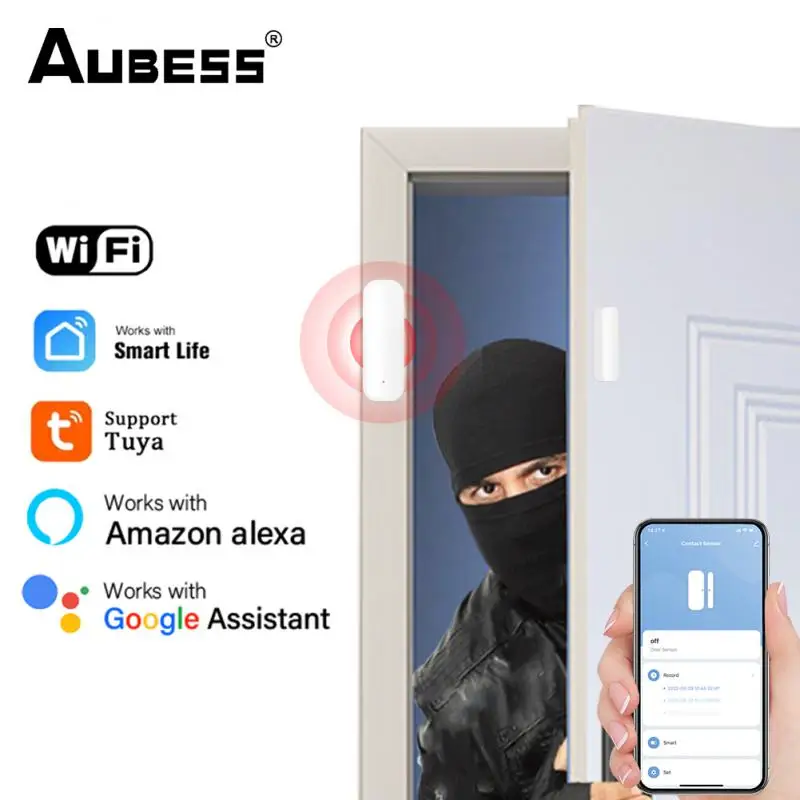 

Aubess Tuya Smart WiFi Door Sensor Smart Door Open/Closed Detectors Window Sensor Smartlife APP Work With Google Assistant Alexa