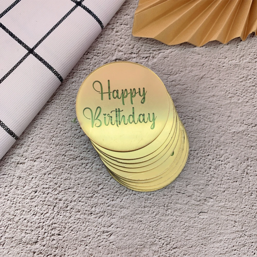 

Новинка 10 шт. акриловые розовые золотые серебряные фотообои круглые топперы для кексов украшение для торта на день рождения десерт