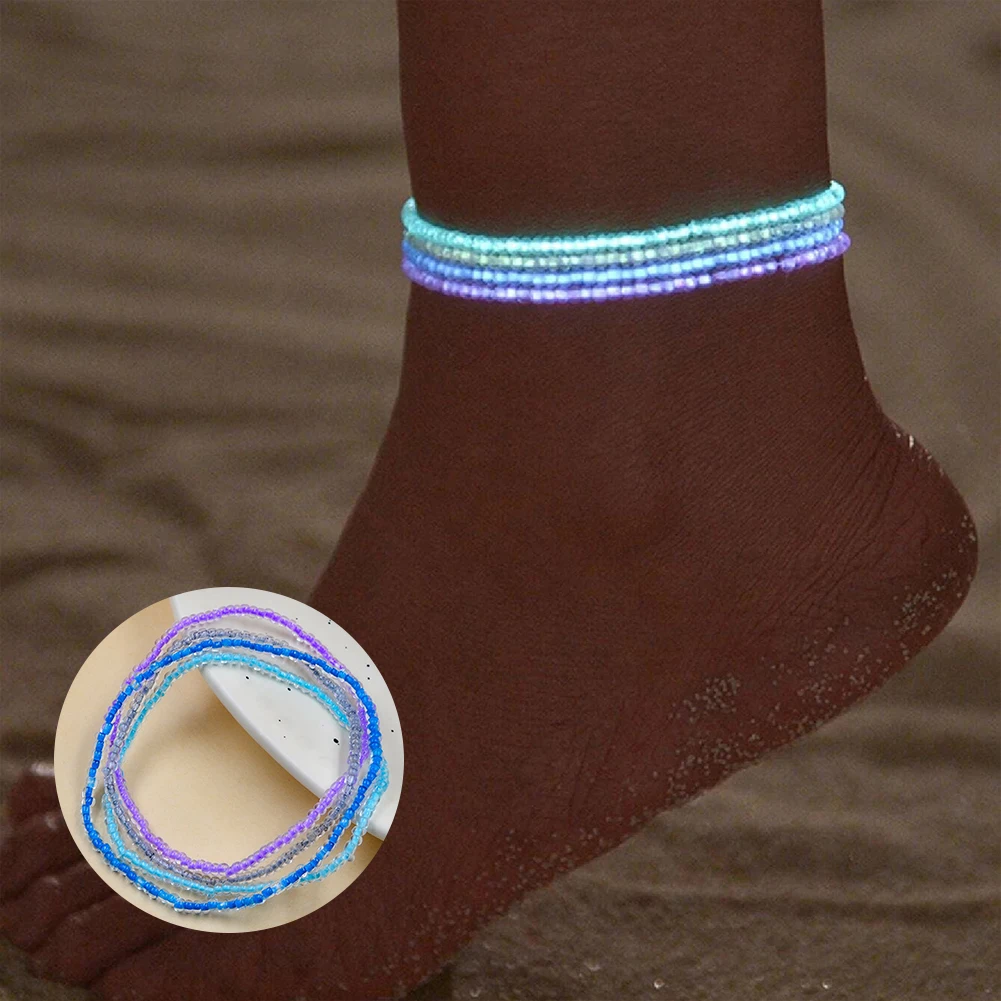 

4PCs New Handmade Beaded Anklet Seed Bead Glow Colorful Ankle Bracelet On The Leg Foot Trendy Jewelry For Women Men