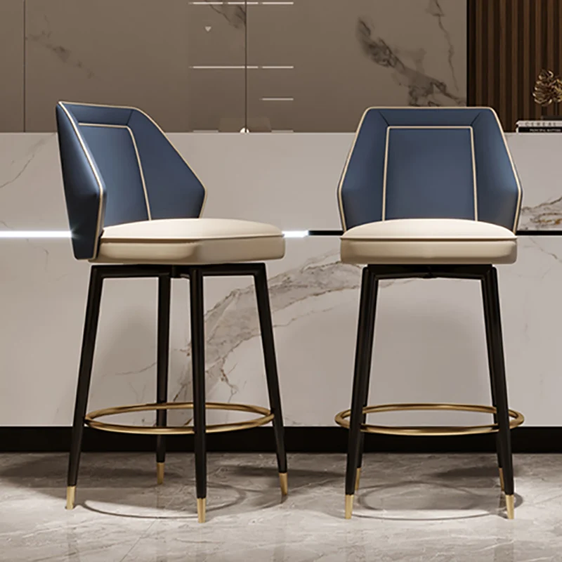 

Водонепроницаемое барное кресло в скандинавском стиле, кожаное металлическое синее минималистичное Роскошное кресло для кухни, дизайнерское кресло, мебель для отдыха, кресло