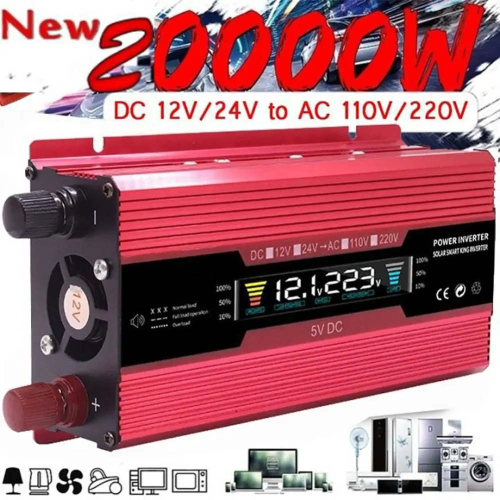 DC 12V To 220V 4000W/6000W/12000W/20000W Car Power Inverter LED Display USB Fast Charging Voltage Capacity Transformer Converter