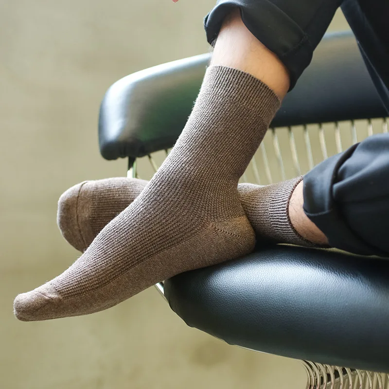 New Men's Wool Socks Solid Color Simple Sports Autumn Winter Thick Warm Business Socks Wholesale 5 Pair