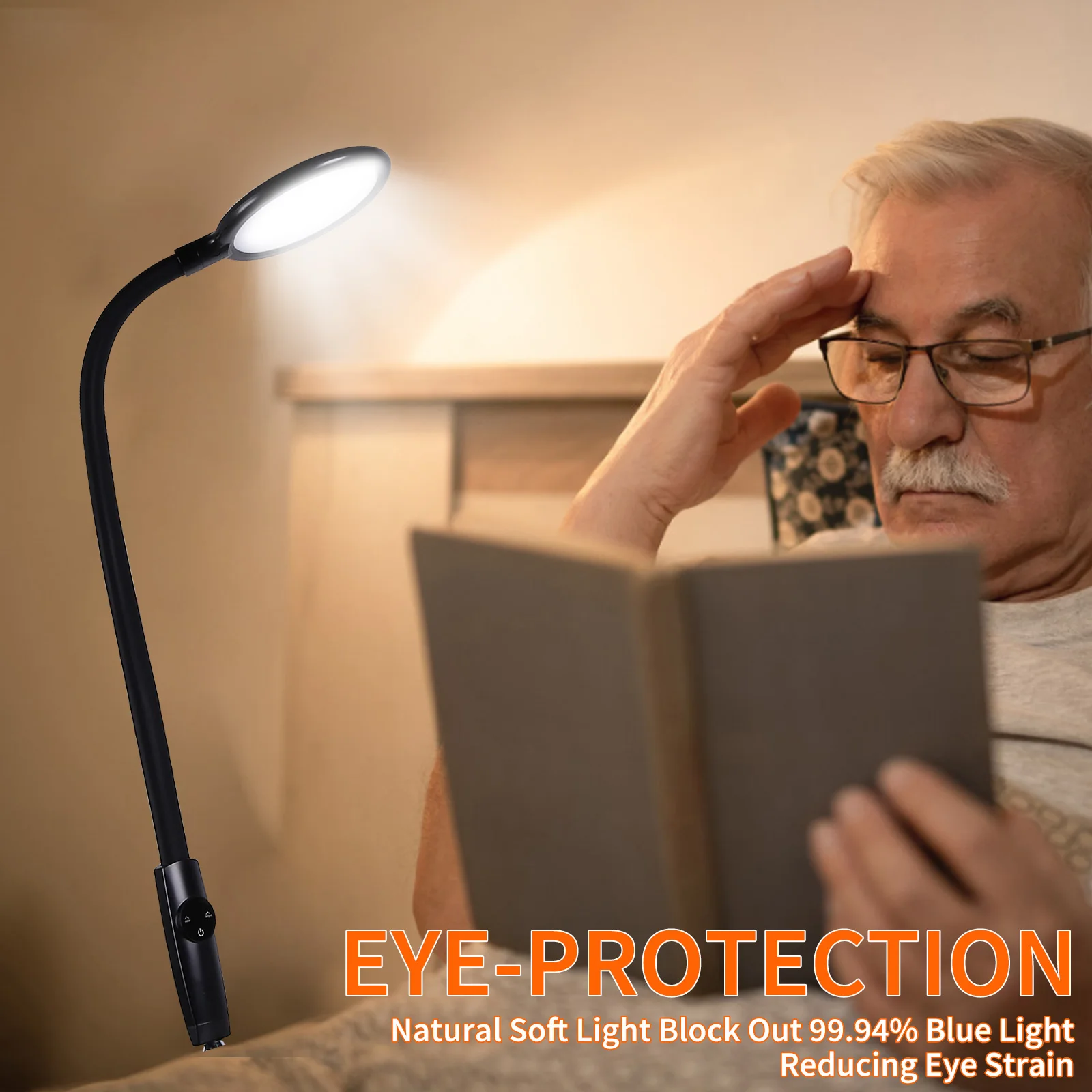 

LED Desk Lamp Clip On, Touch Control, Flexible Dimmable Study Reading Light