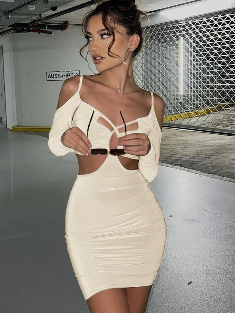 

Sunny Autumn Sexy Y2K Clothes Hollow Out Long Sleeve Backless Bodycon Mini Dresses For Women 2022 Club Party Elegant Outfits