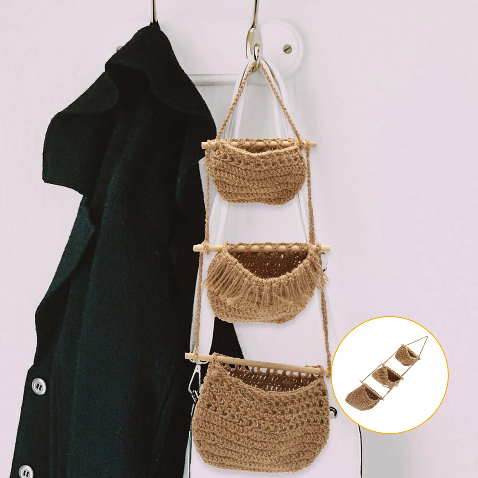 

Basket Hanging Fruit Wall Tier Macrame Woven Baskets Hammockorganizer Vegetable Storage Rope Hanger Planter Door Kitchen Over