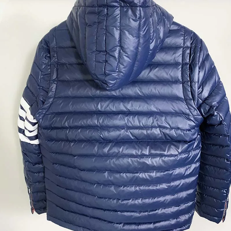 TB THOM Winter Coat New Style White Duck Down Jacket Luxury Design Classic Design White 4-Bar Striped Windproof Down Coat