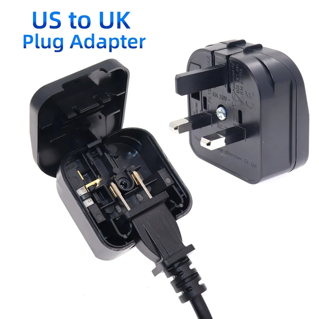 Фото Преобразователь питания US-UK Type-A в Type-G с 2 контактами на 3 контакта, Встроенный стандартный предохранитель для Гонконга, Сингапура, Малайзии ... №1