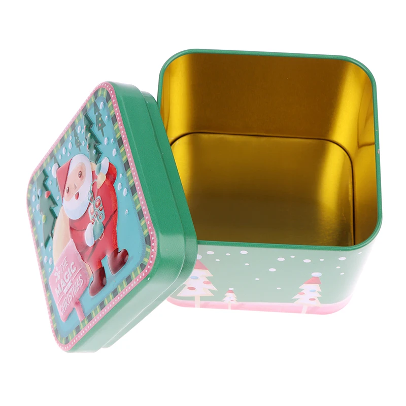 

1 шт. Рождественская Квадратная Металлическая жестяная коробка для конфет, Подарочная коробка для хранения печенья, железная банка, коробка для хранения, Рождественское украшение